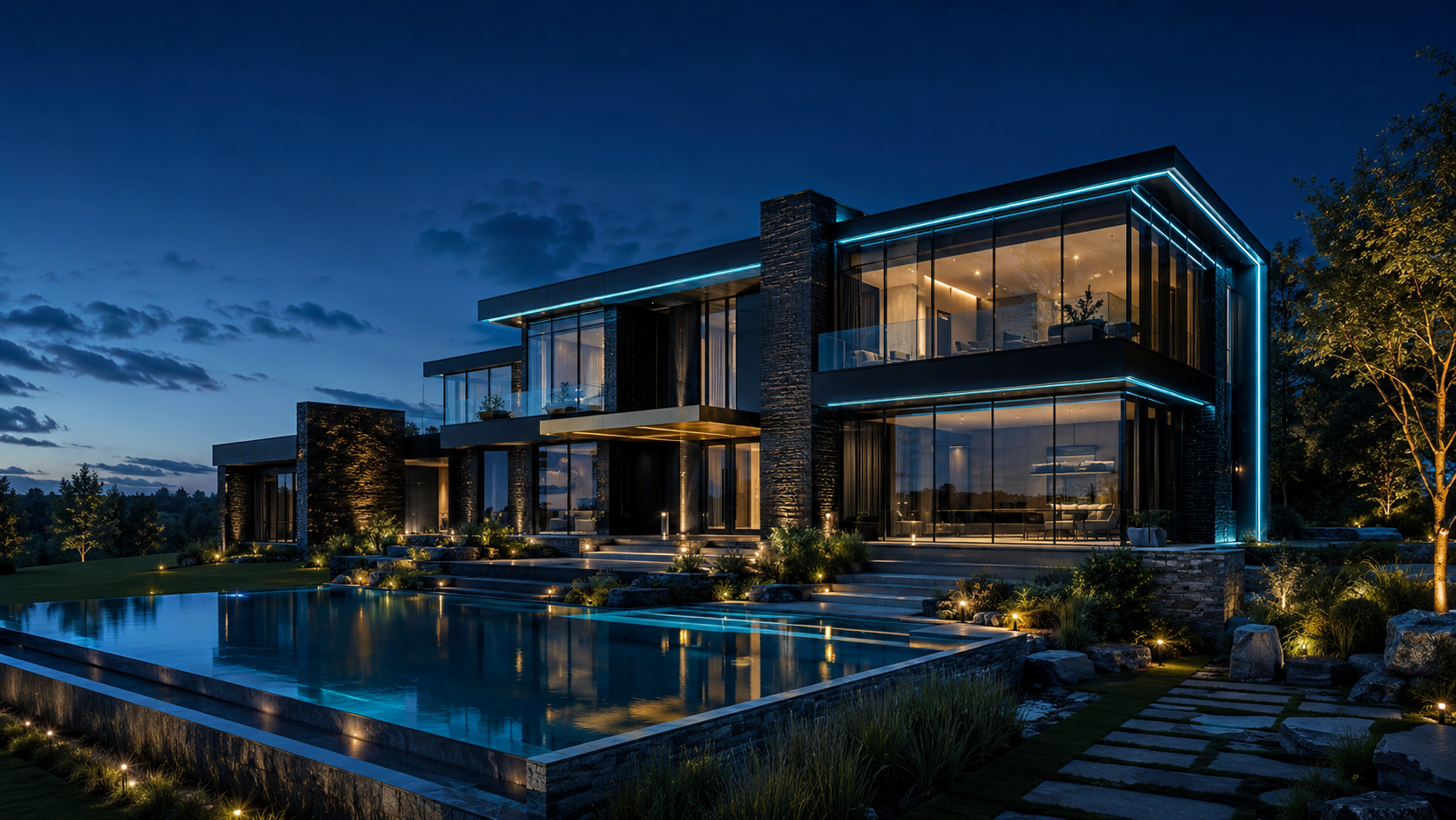 Aqua Homes modern black-glass estate